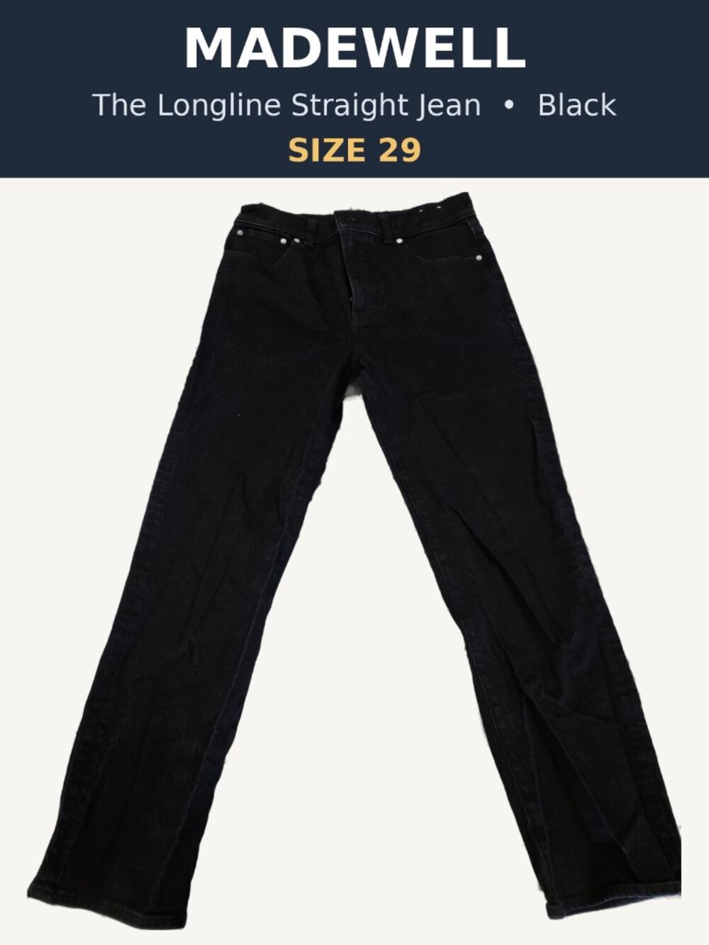 Madewell The Longline Straight Jean Black High Rise Size 29